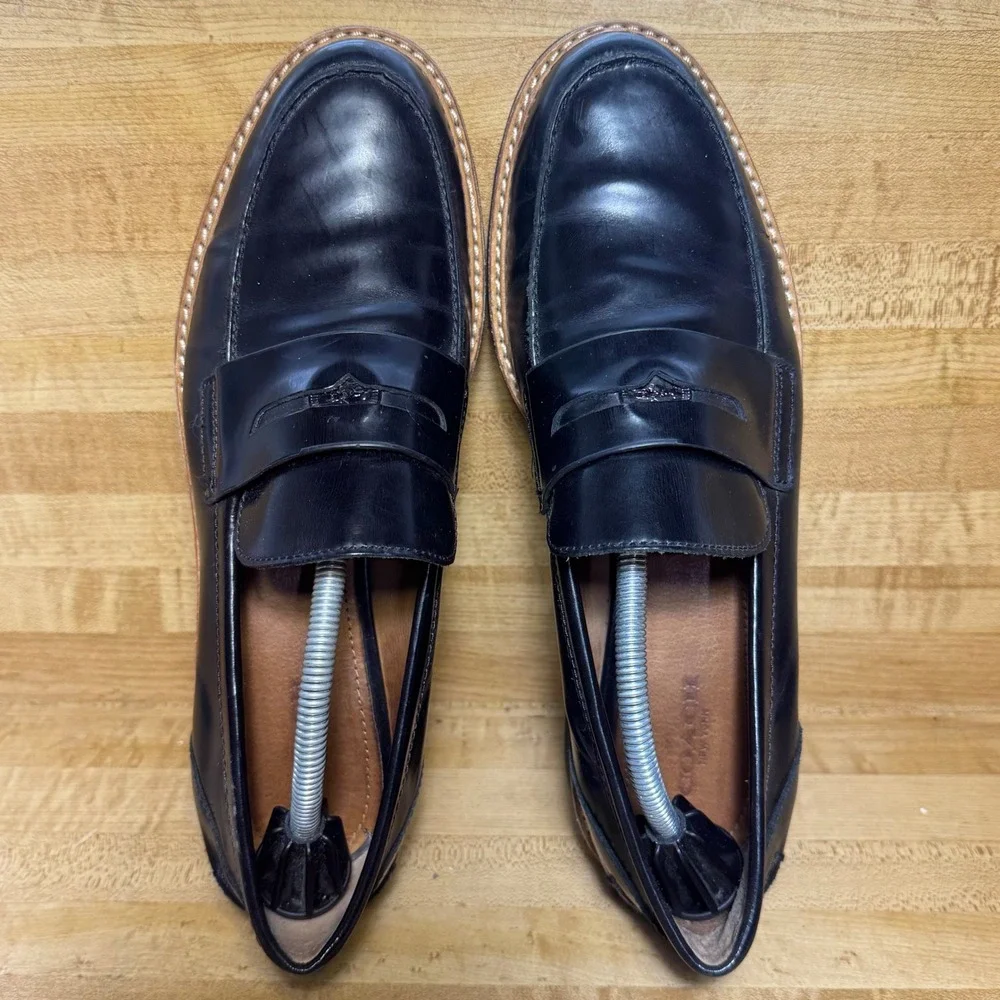 Y2K Coach Ida Black Leather Penny Loafers Lug Sole Q6277 Womens 8.5 B shoes